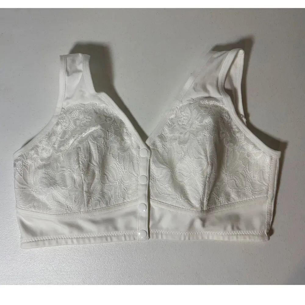 Posy Bra NWT Size L Front-Snap Closure Wireless Cotton Stretch Wide Strap Bra